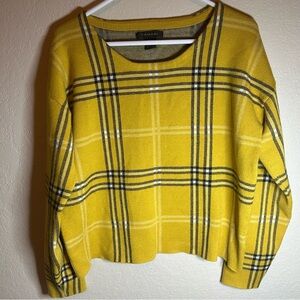 Tahari Yellow Plaid Crew Neck Sweater